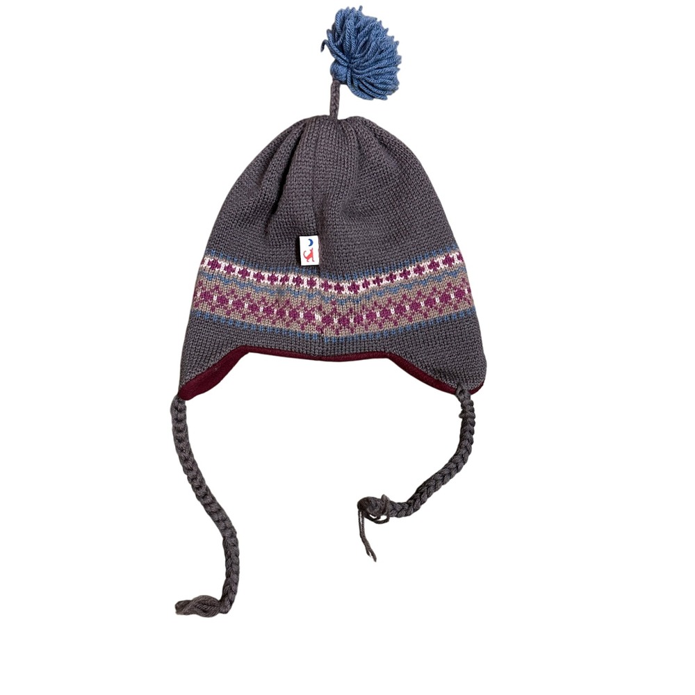Darn Fine Hats Wool Beanie Hat Pom Pom Ear Flaps Fair Isle Design‎ Vintage - Picture 2 of 5